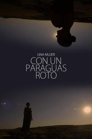 Una mujer con un paraguas roto poster