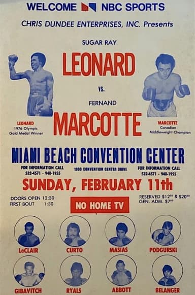 Sugar Ray Leonard vs. Fernand Marcotte poster